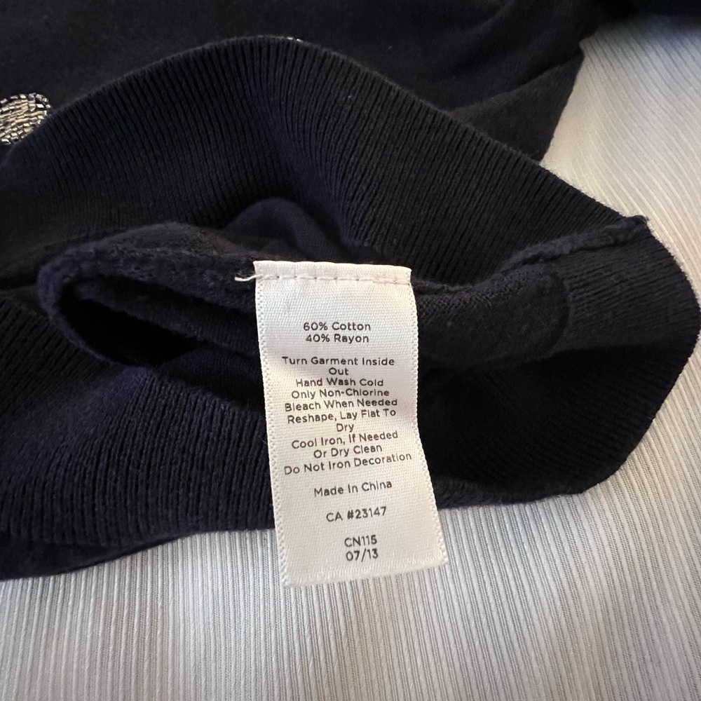 Navy 3/4 Sleeve Scoop Neck Lightweight Sweater with Beaded Large Dots M/L - Picture 5 of 5